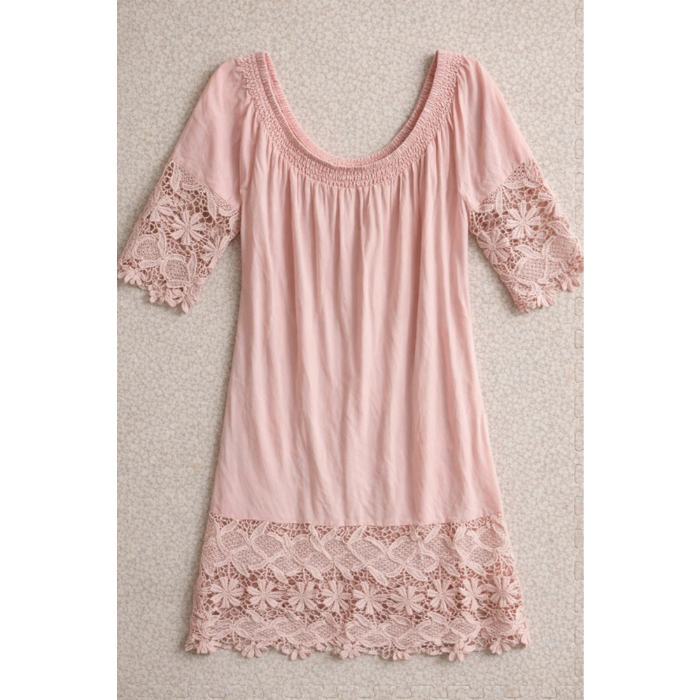 Solitaire Swim Pink Lace Swim Cover Up Dress Large Crochet Beach Resort